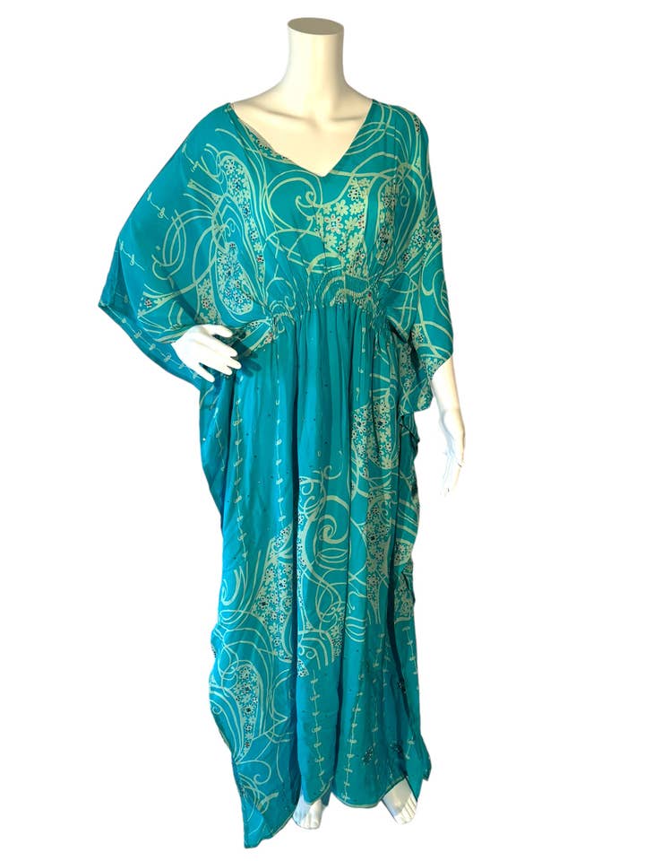 KF-147 - If Oz Were Blue - Long Silk Kaftan ML for wholesale by Silk Ranch