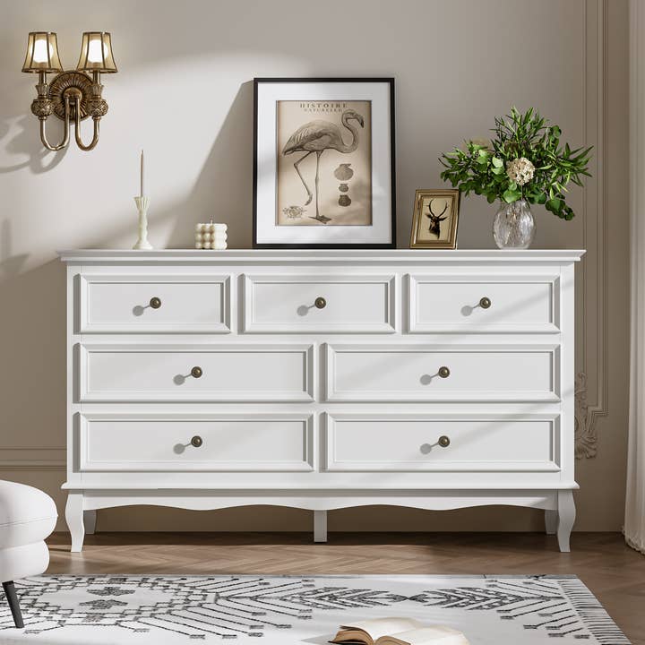 Heynemo - Wholesale Cabinet - 7 Drawers Dresser, Modern Wide Dresser with Rubberwood Legs0