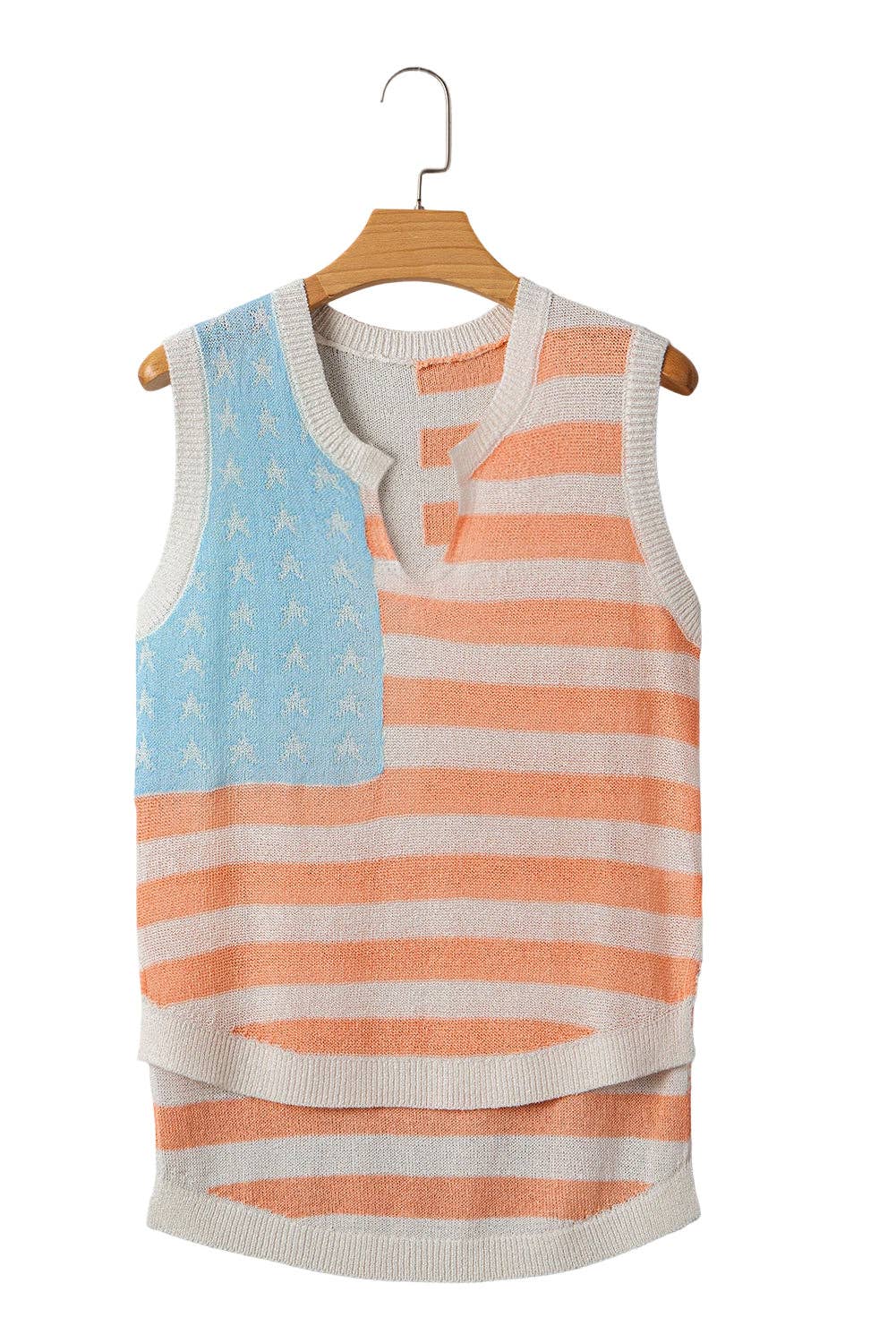 Beige USA Flag Notched Neckline Loose Sweater Vest for wholesale on Faire17