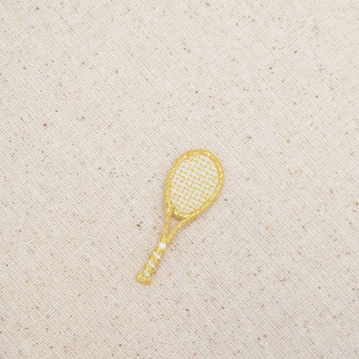 Small - Gold - Tennis Racket - Iron on Applique - Embroidered Patch - 230401 for wholesale by Wholesale Applique