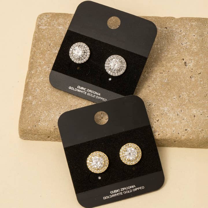 Gold Dipped Cz Double Halo Stud Earrings for wholesale by Anarchy Street