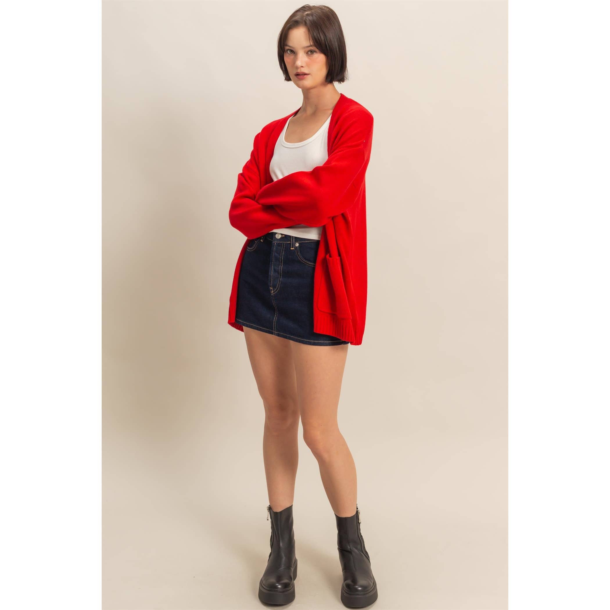 Double Zero - Venta al por mayor Cárdigan - Mujer - Cárdigan de Punto Abierto de Talla Grande con Bolsillos9