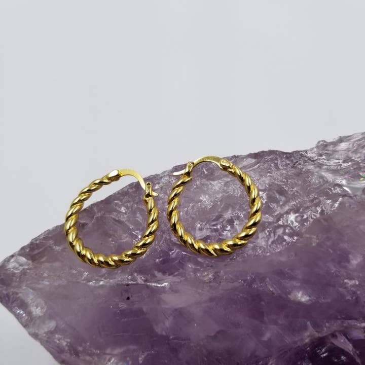 18K Gold Twisted Rope French Lock Latch Hoop Earrings for wholesale by magnolia jewelry