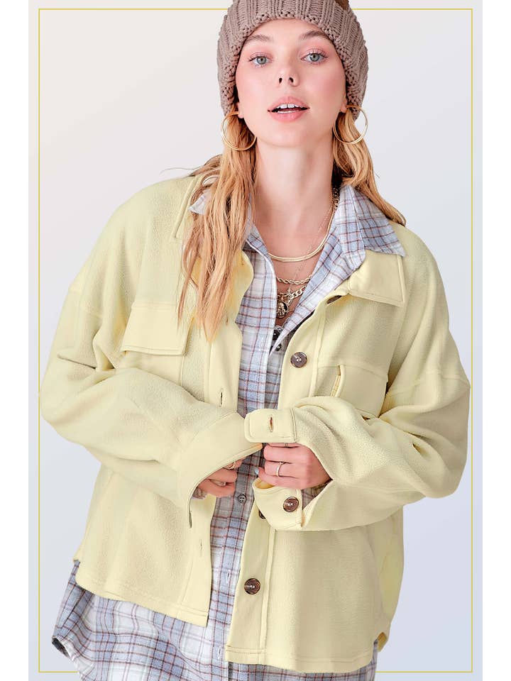 La Miel - Wholesale Shirt Jacket/Shacket - Women's - HAJ1726-Loose Fit Button Down Long Sleeve Fleece Shacket