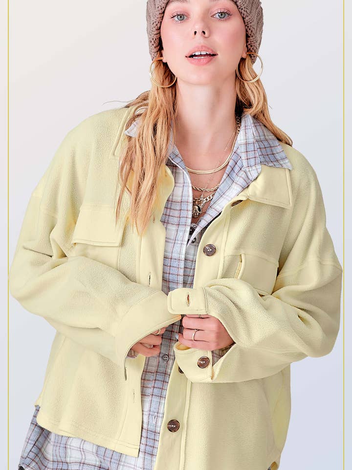 HAJ1726-Loose Fit Button Down Long Sleeve Fleece Shacket for wholesale by La Miel