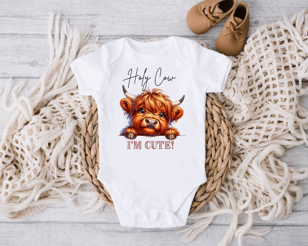 AvaryMaeInspirations - Vendita all'ingrosso Tutina (senza piedini) - Neonati - Tutina da bambino Holy Cow I'm Cute, Highland Heifer