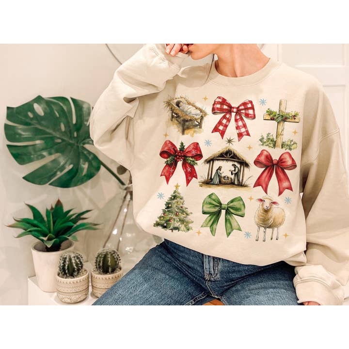 NVC Ecommerce LLC - Wholesale T-Shirt (Graphic) - Women's - Coquette Jesus Christmas Sweatshirt, Baby Jesus T-Shirt