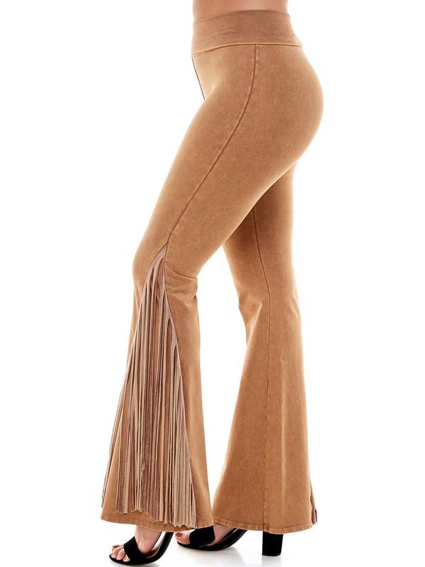 T-Party - Wholesale Pants - Women's - Mineral Wash Fringe Foldover Yoga Pants