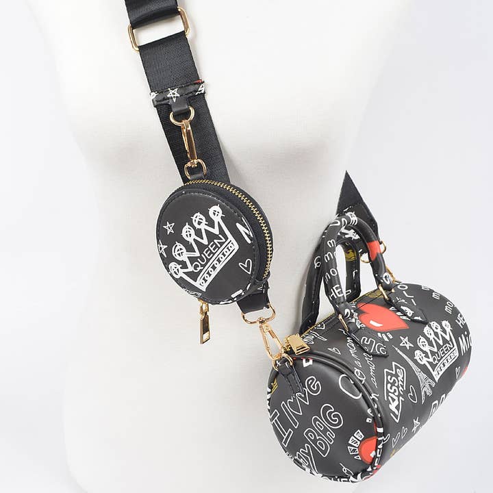 3AM BY H&D ACCESSORIES - Wholesale Crossbody Bag - Women's - Graffiti Boston Bag W/airpod Purse