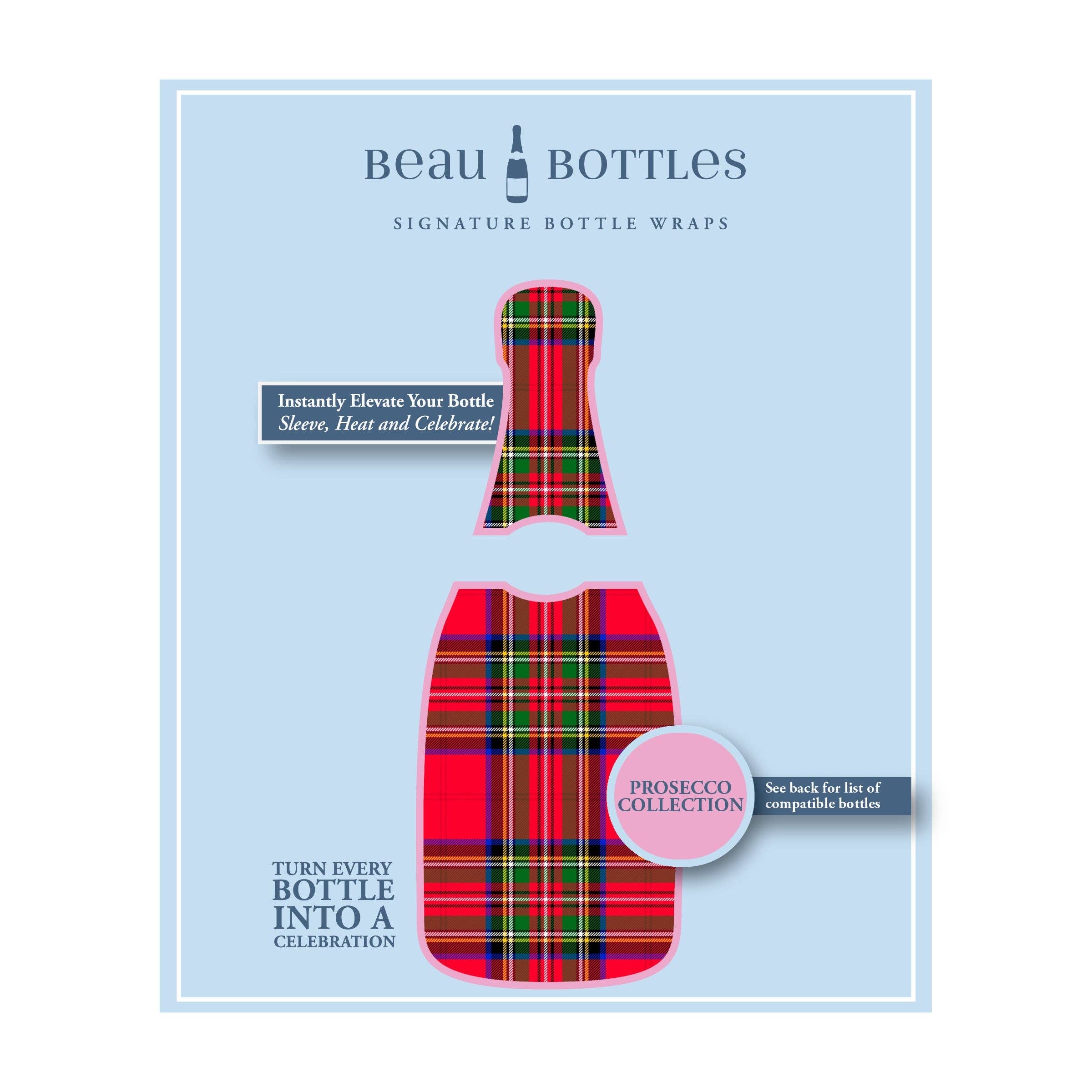 Beau Bottles – wholesale Wine gift bag – Beau Bottles Red and Green Christmas Tartan - Prosecco Collection5