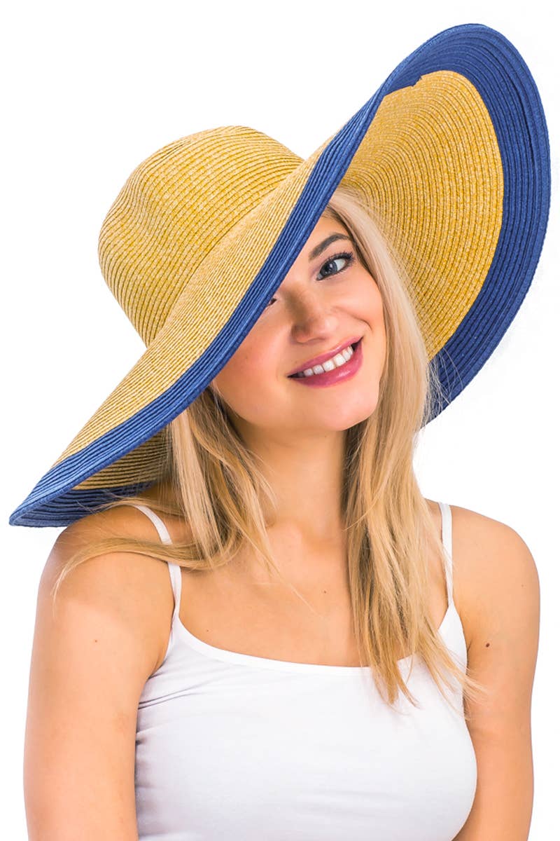 Cap Zone - Wholesale Straw Hat - Women's - Mixed Natural Stripe Trim Wide Floppy Sun Hat3
