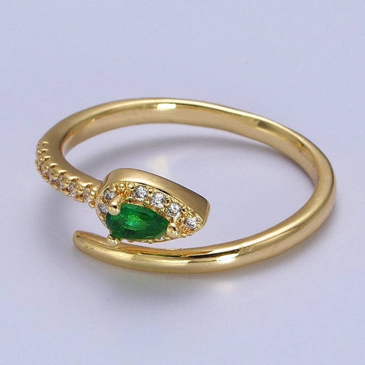 Micro Paved Green Teardrop CZ Minimalist Adjustable Ring | Y362 for wholesale by Aim Eternal