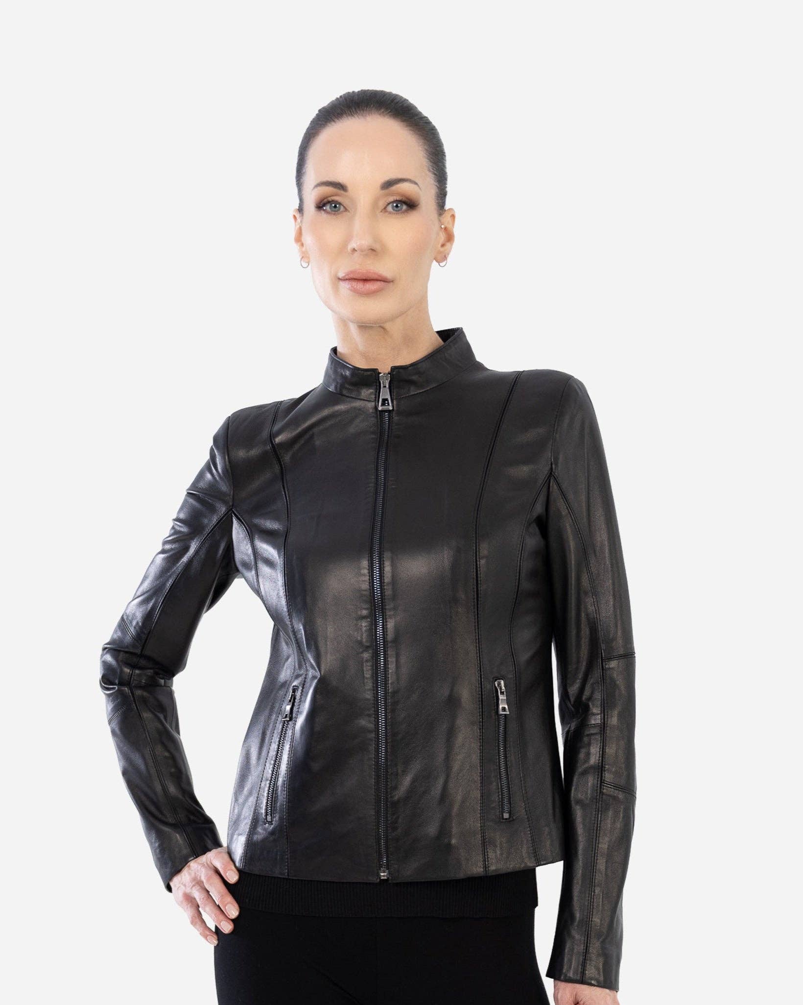 black Alina Leather Jacket for wholesale on Faire