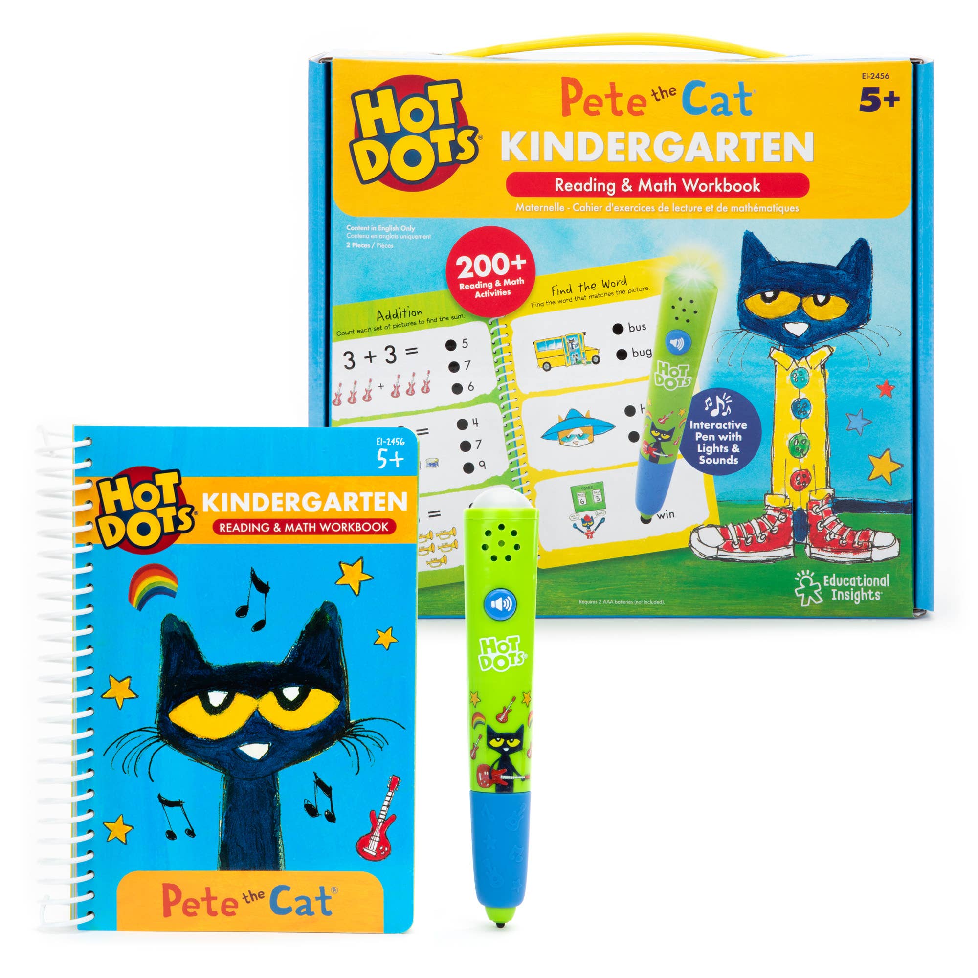 Learning Resources - Wholesale Baby & Toddler Book (0-2) - Hot Dots Pete the Cat Kindergarten Reading & Math Workbook1