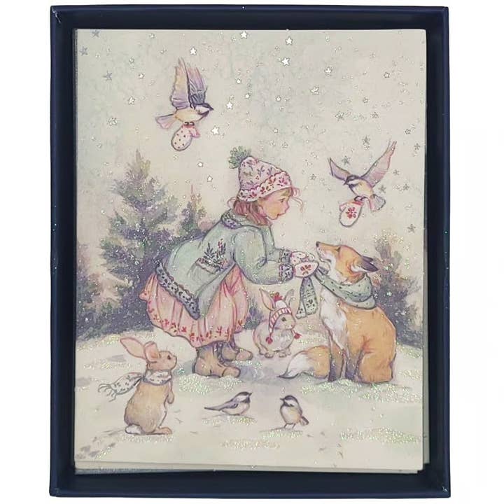 Storybook Girl and Animals Boxed Christmas Cards for wholesale by NIQUEA.D