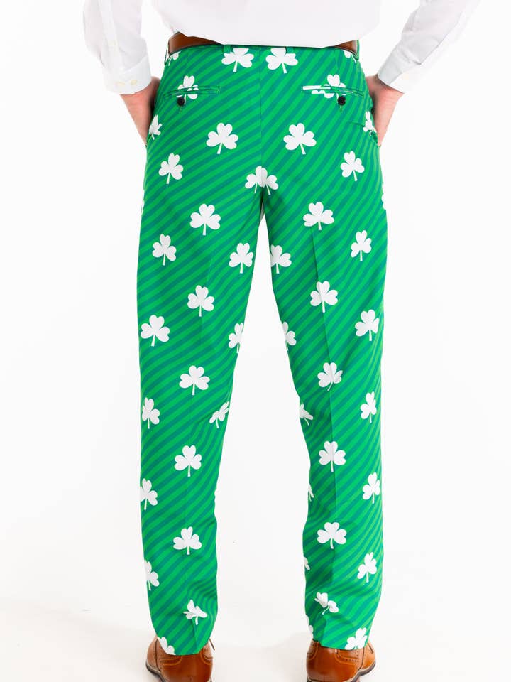 Shinesty, Inc - Venta al por mayor Pantalón de vestir - Hombre - El Gaitero de Blarney | Pantalones de Traje con Tréboles a Rayas Diagonales2