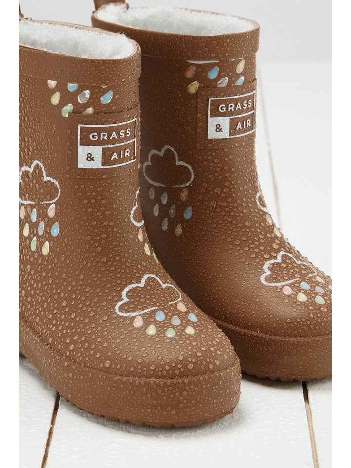 Grass & Air - Vente Bottes de pluie – enfant - Bottes en caoutchouc à couleur changeante pour enfants brun caramel1