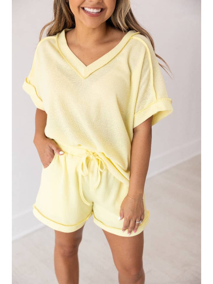 Yellow Waffle Knit Shorts for wholesale on Faire3