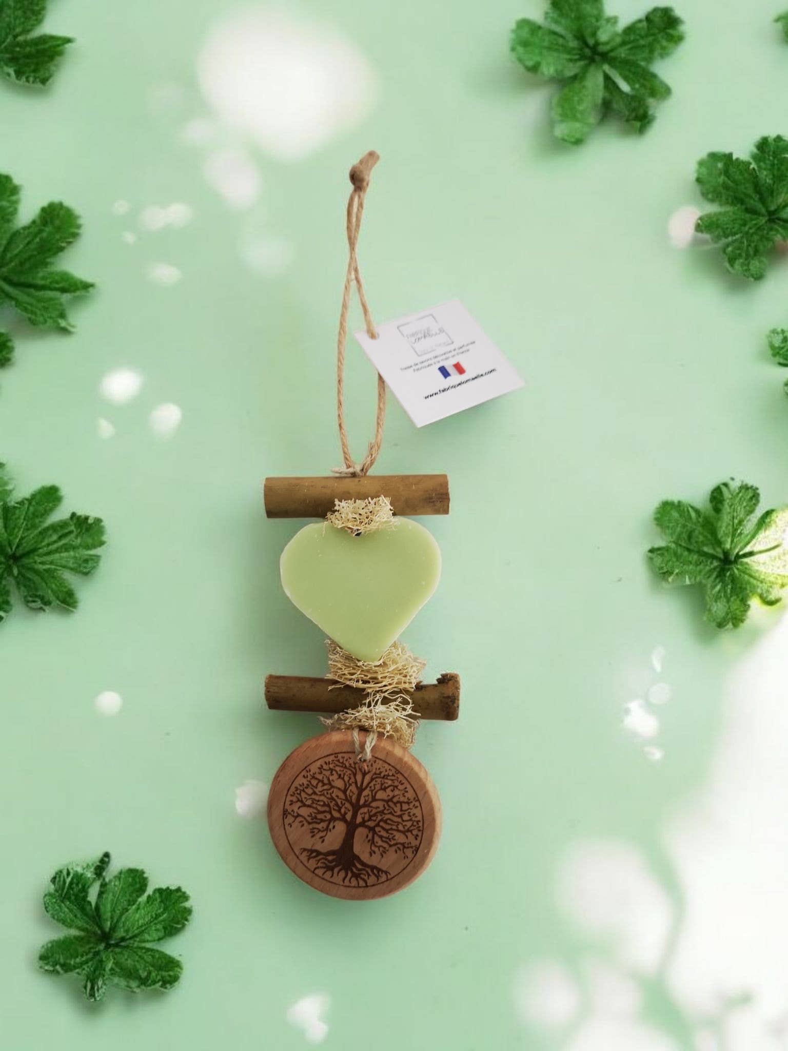 fabrique lomaelle - Wholesale Soap Set - Braid 1 Verbena Heart Soap with 1 Engraved Wood Tree of Life2