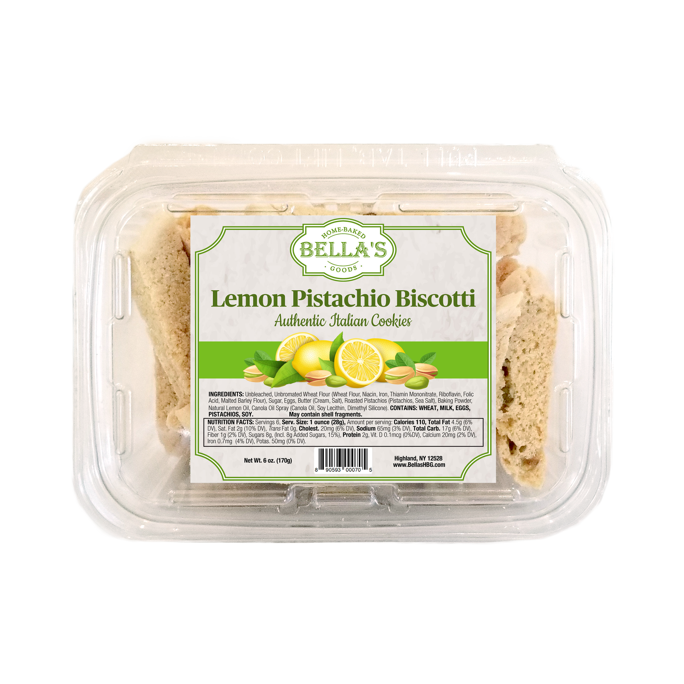 Bella's Home-Baked Goods - Wholesale Cookie - Lemon Pistachio Biscotti Box1