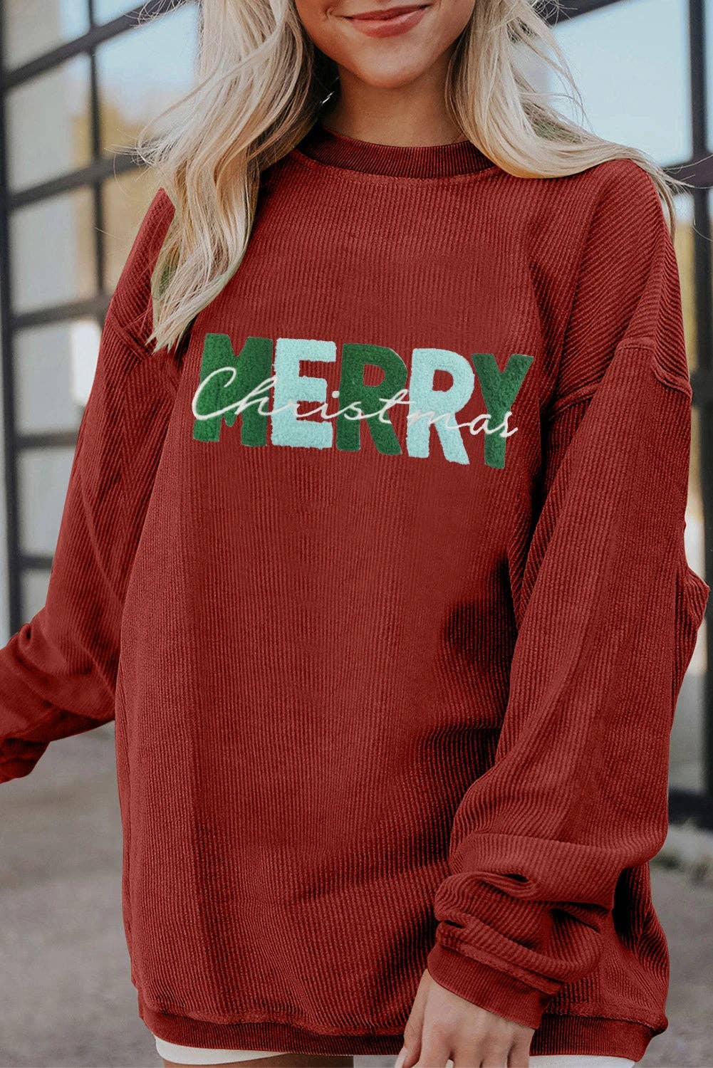 Suhkasana – wholesale Sweatshirt - Dam – Chenillebokstav MERRY Christmas Sweatshirt5