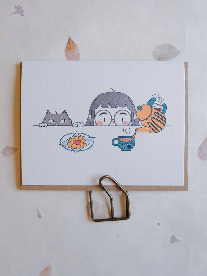 Jam-Filled Cookie with Tea Greeting Card for wholesale by Justine Gilbuena