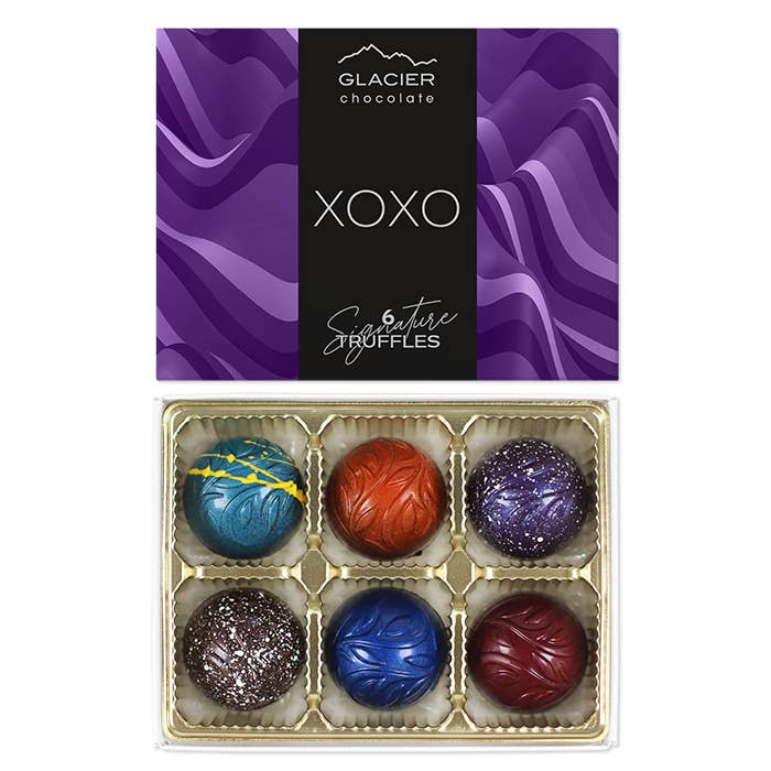 6-teilige vegane Kollektion XOXO Edition für den Großhandel von Glacier Chocolate