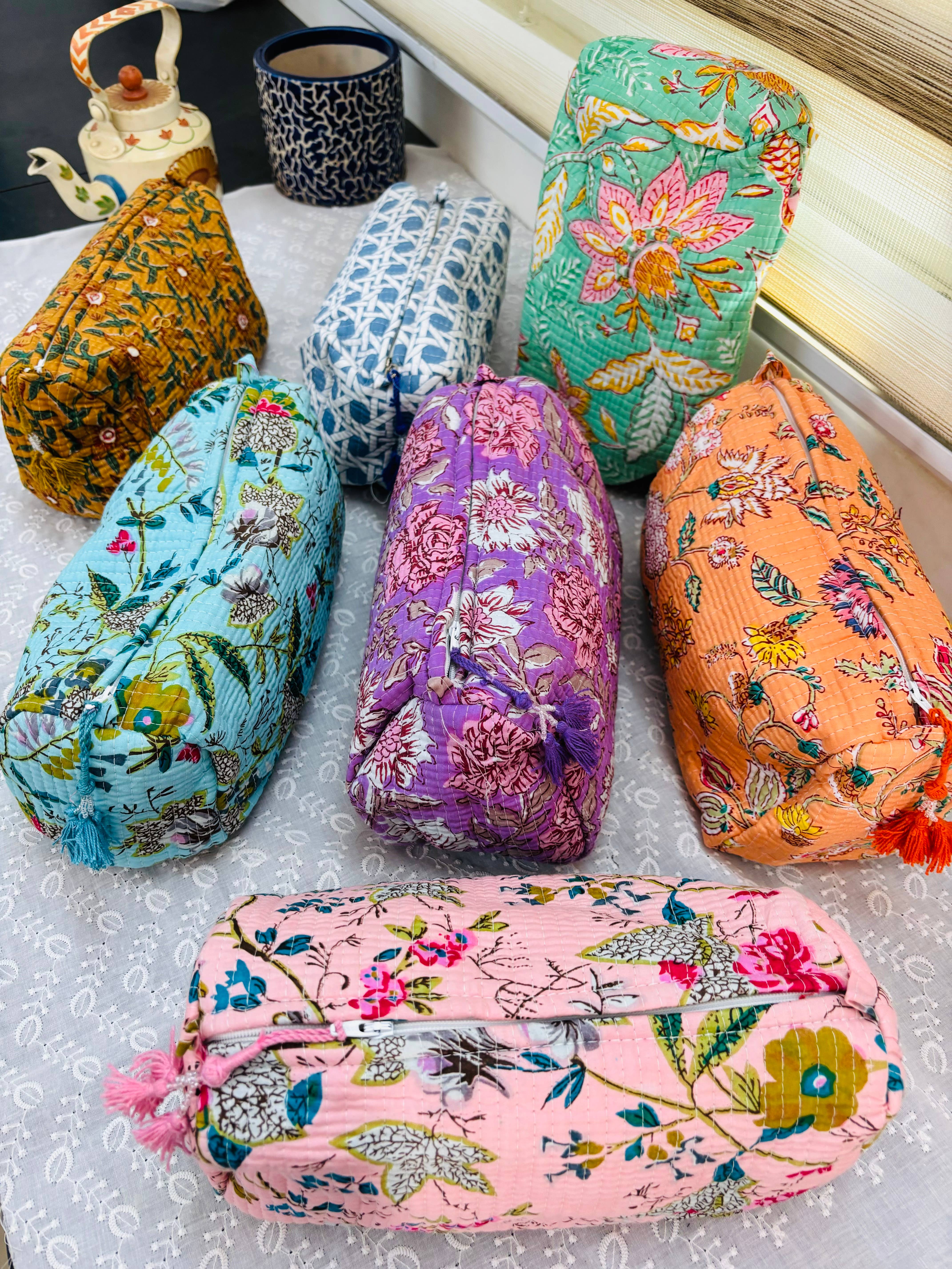 Meghcraft - Wholesale Makeup/Cosmetic Bag - Cotton Quilted Cosmetic Bags,Gift Pouch- Toiletry Pouch-3 Pc6