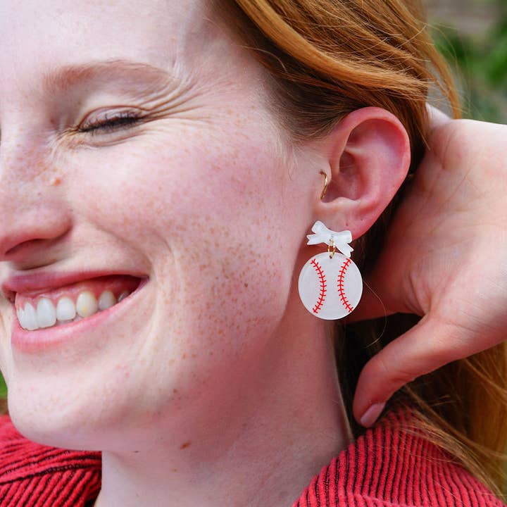 Spiffy & Splendid - Wholesale Dangle Earrings - Bow Baseball Earrings // Jewelry, Earrings, Game Day2