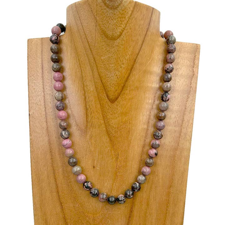 NKZ240312-58 16 inches 8mm brown jasper stone ball Necklace for wholesale by Western Elite Jewelry