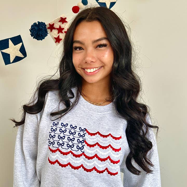 Arden & Gold - Wholesale Sweatshirt - Women's - Embroidered USA Bow and Scallop Crewneck Sweatshirt9