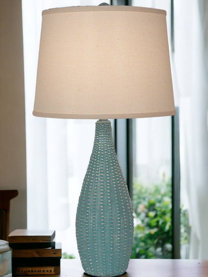 Weathered Turquoise Sea Beaded Vase Table Lamp for wholesale by Coast Lamp Mfg