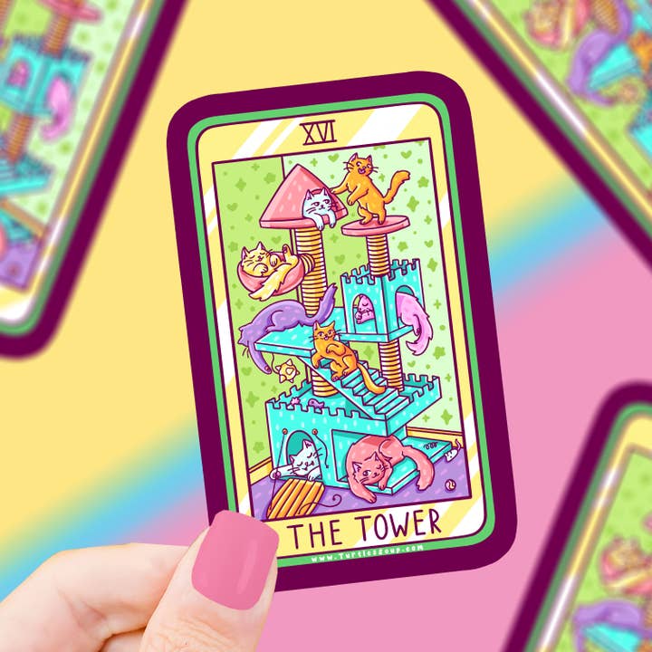 Turtle's Soup - Wholesale Sticker - The Tower Cat Major Arcana Tarot Card Vinyl Sticker
