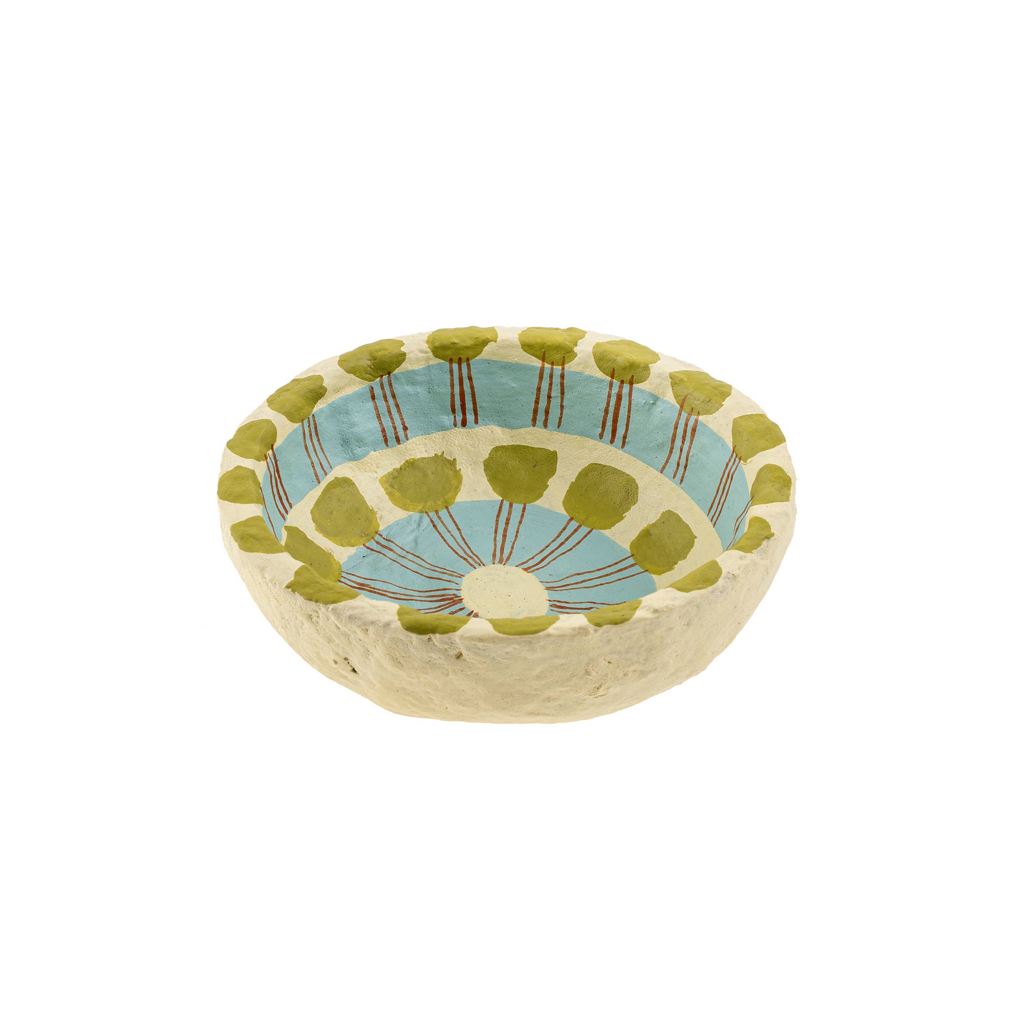 Indaba Trading - Wholesale Decorative Plate/Dish/Bowl - Painted Paper Mache Mini Bowl, Blue Stripe