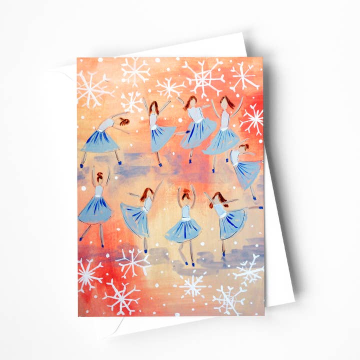9 Ladies Dancing Greeting Card  for wholesale by Kaley Alie Art