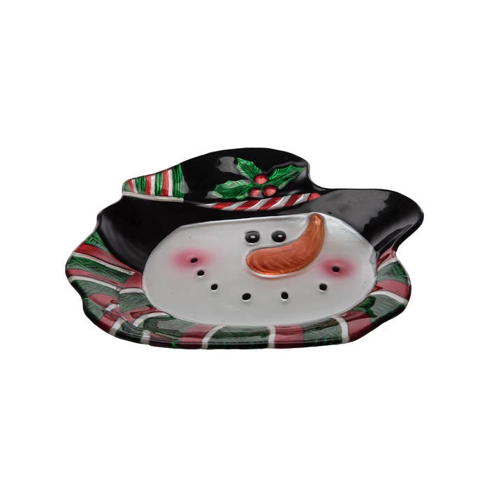 Transpac - Wholesale Platter - CLOSEOUT Glass 12" Christmas Snowman Platter