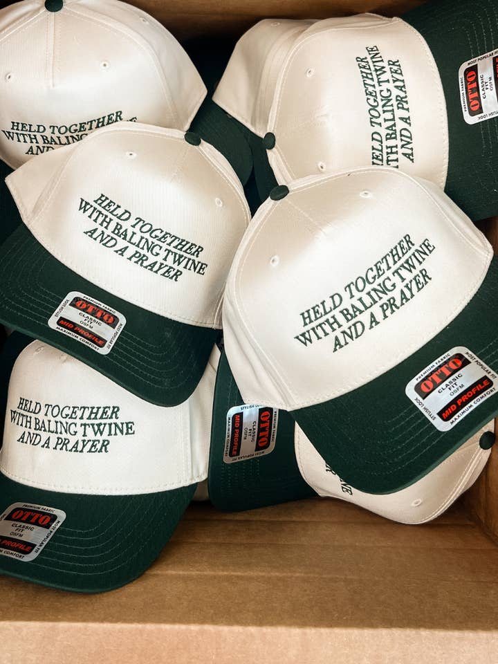 Baling Twine Trucker Hat in Natural/Dark Green for wholesale by Kelso & Company