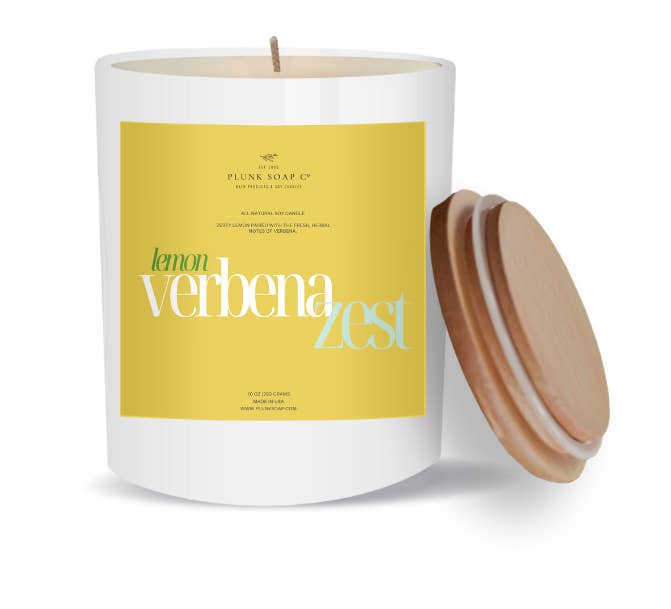 Plunk Soap and Candle Company - Wholesale Jar/Filled Candle - Lemon Verbena Zest Scented Soy Candle 10 oz