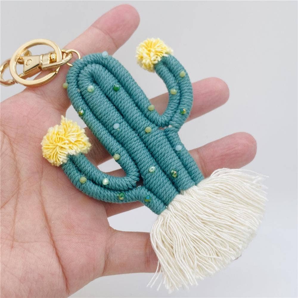 Mio Queena – wholesale Keychain – Women's – Green Plant Cactus Bohemian Bead Keychain2