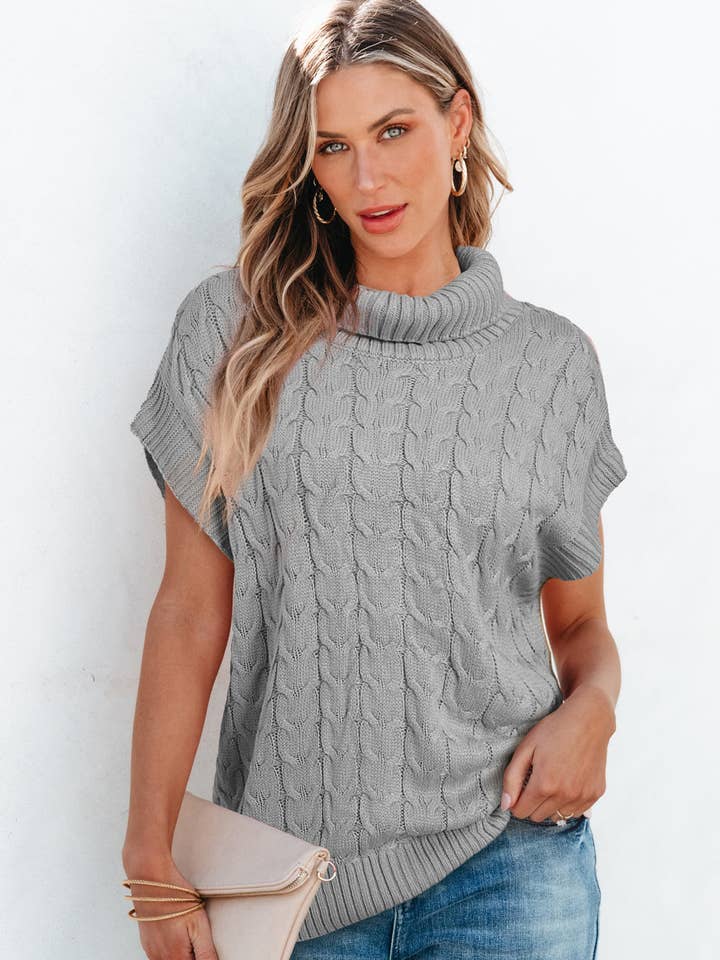 FASHION BLVD - Wholesale Knit Sweater - Women's - FB Cable Knit Turtleneck Batwing Short Sleeve Sweater0