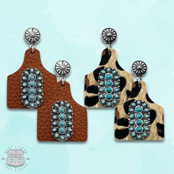 Pebbled ear tag earring,stone center, last call for wholesale by Pink Panache Brands