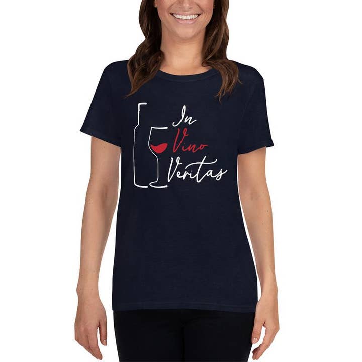 In Vino Veritas - Women's Loose Crew Neck T-Shirt - Navy / S for wholesale by The Philosopher's Shirt