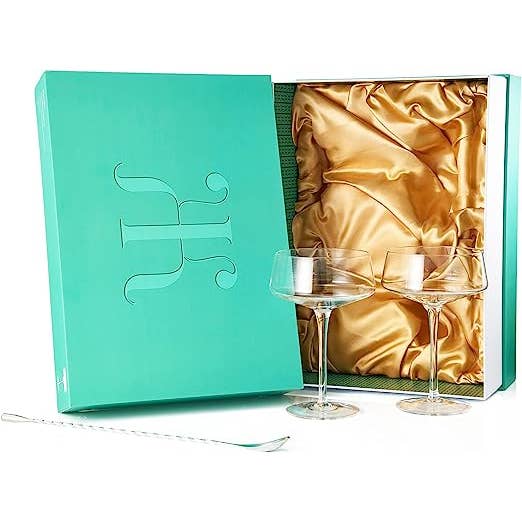 The Wine Savant / Khen Glassware - Vendita all'ingrosso Bicchieri da cocktail/superalcolici - Set di 2 bicchieri da Martini | 10 once | Martini in cristallo con cucchiaio1