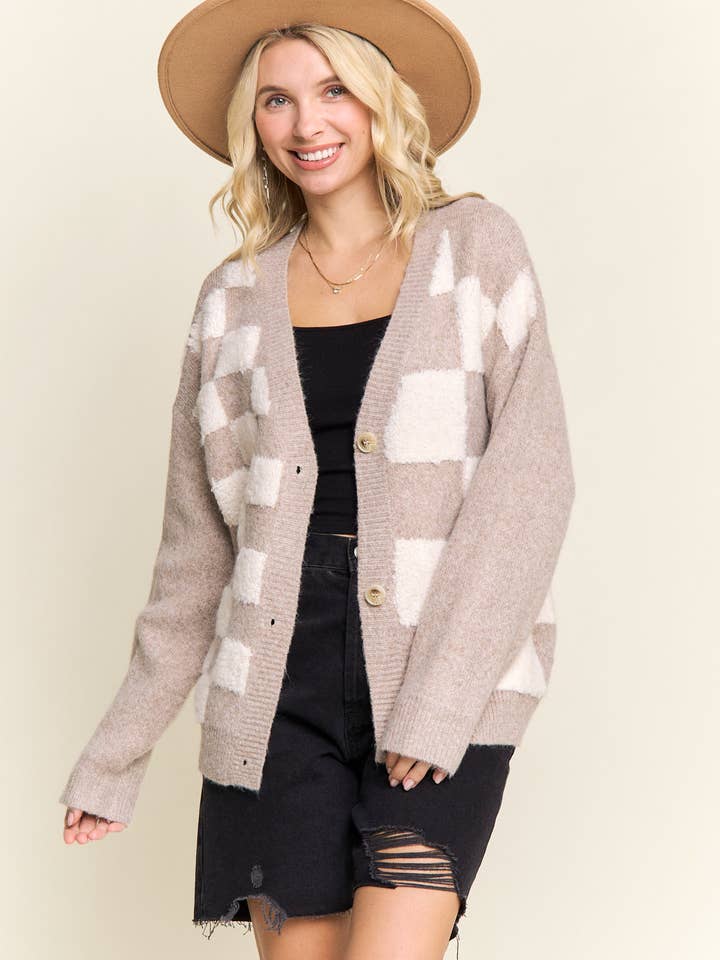 LESW 3588- TRUI MET POFMOUWEN EN RUITJESPRINT voor wholesale door Madelyn