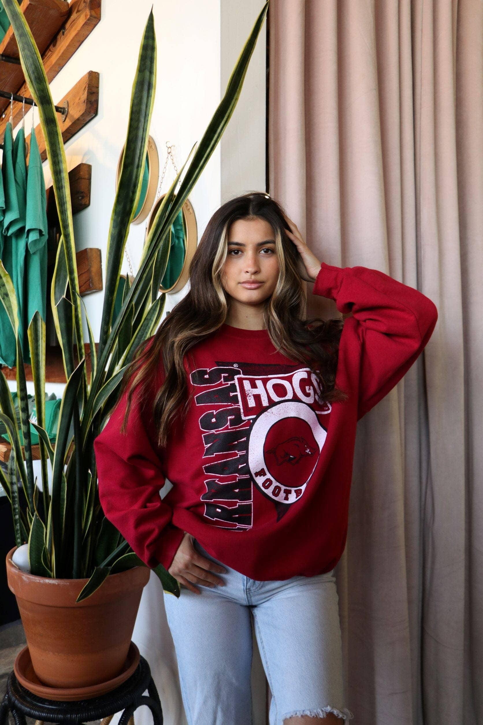 LivyLu - Wholesale Graphic Sweatshirt - Unisex - Arkansas Razorbacks Football Spree Thrifted Sweatshirt1