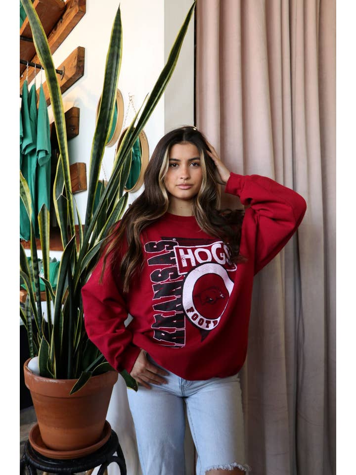 LivyLu - Wholesale Graphic Sweatshirt - Unisex - Arkansas Razorbacks Football Spree Thrifted Sweatshirt1