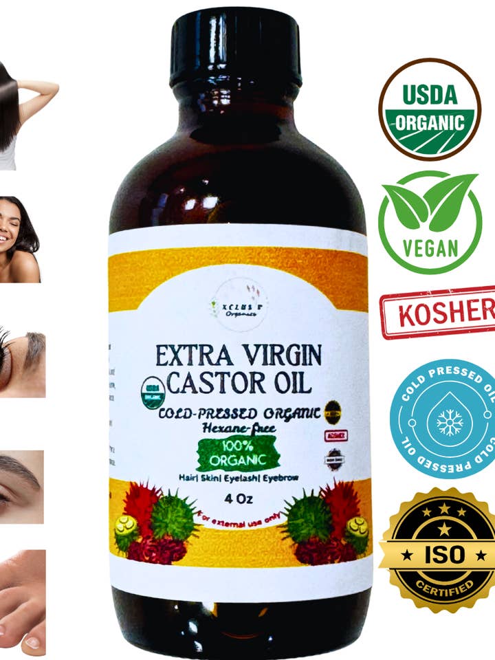 USDA Ekologisk Kallpressad Extra Virgin Ricinolja 4 Oz för wholesale av XCLUSIV ORGANICS