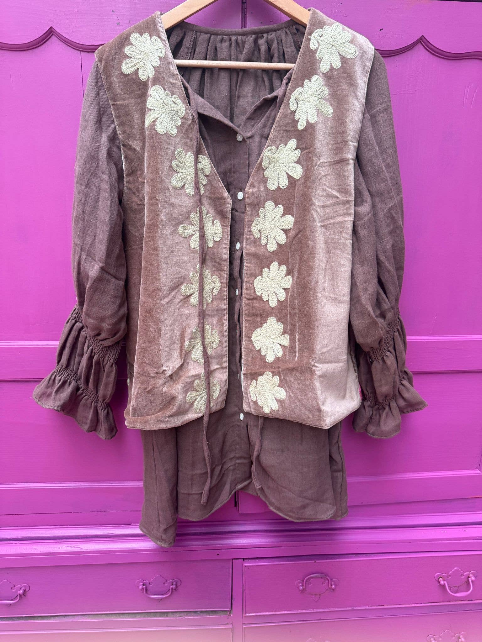 ToutVintage - Vendita all'ingrosso Camicetta - Donna - Blusa di cotone Marrone4