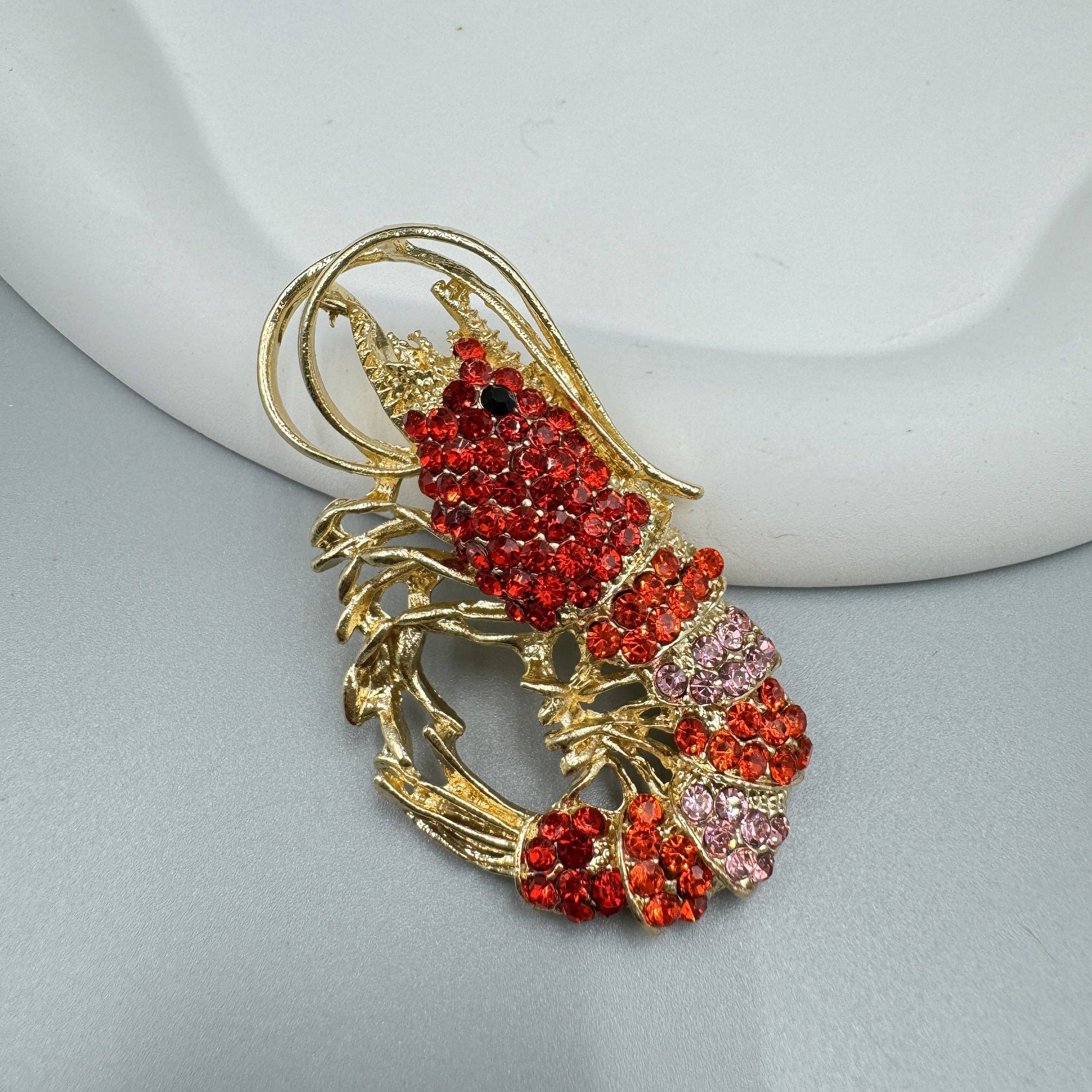 Red Shrimp Rhinestone Brooch PA3514 for wholesale on Faire3