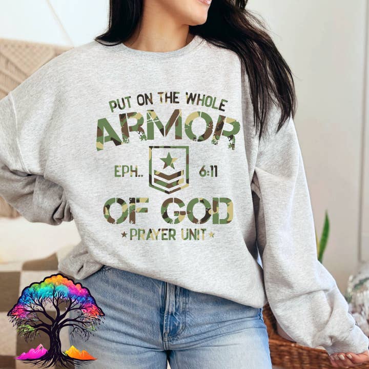 Christian Sweatshirt- Armor of God- Army for wholesale by Honey & Haven